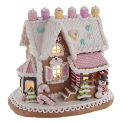 9" Battery Operated LED Lighted Claydough Gingerbread Cake Christmas House GBJ0010