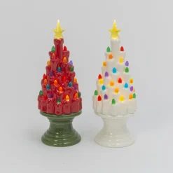12.9" Battery Operated Red And Green Or White Ceramic Christmas Tree Figure 2598020