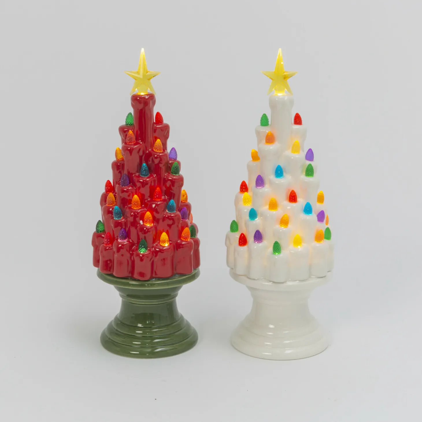 12.9" Battery Operated Red And Green Or White Ceramic Christmas Tree Figure 2598020