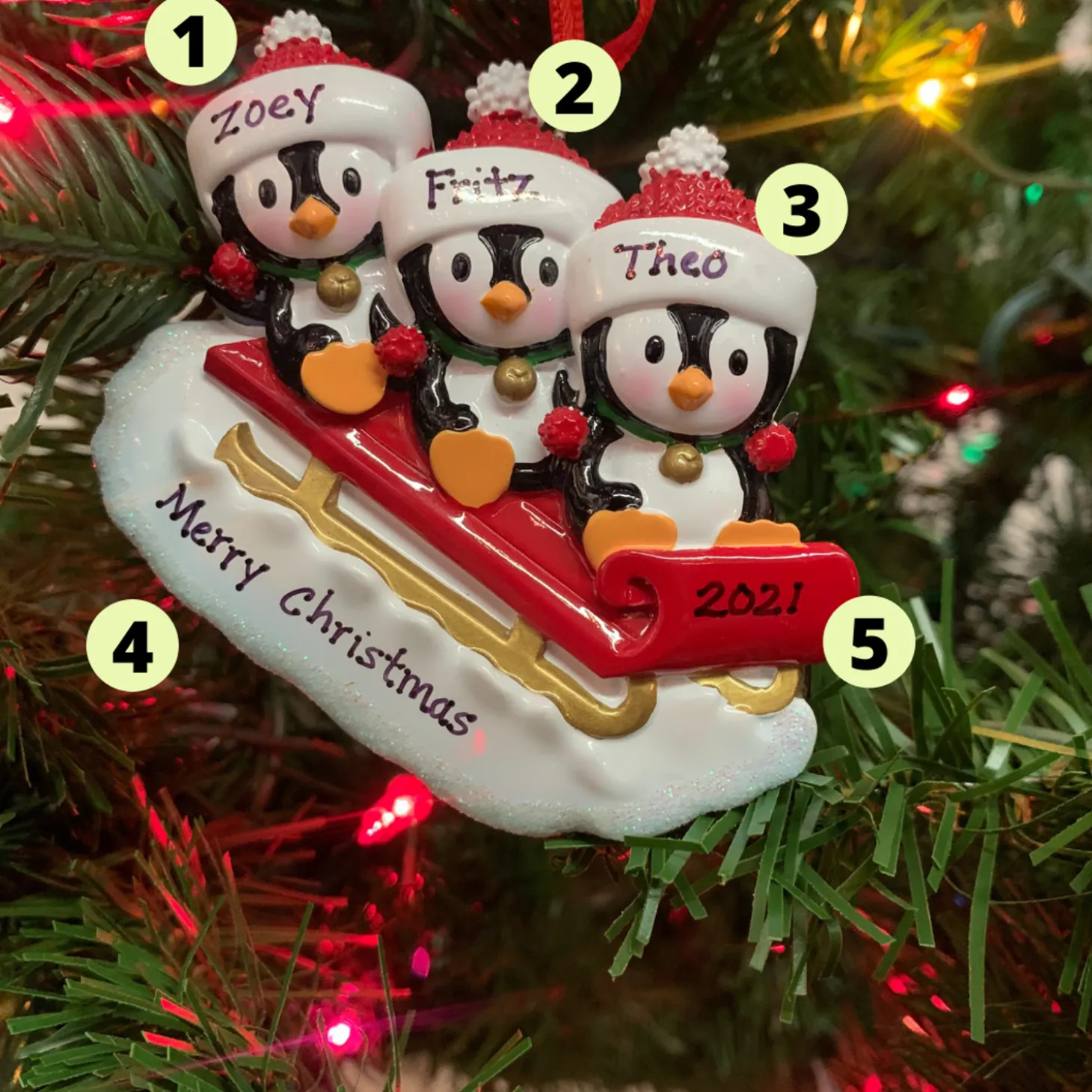 3.75" Family Of 3 Penguins On Sled Personalized Christmas Ornament OR1915-3
