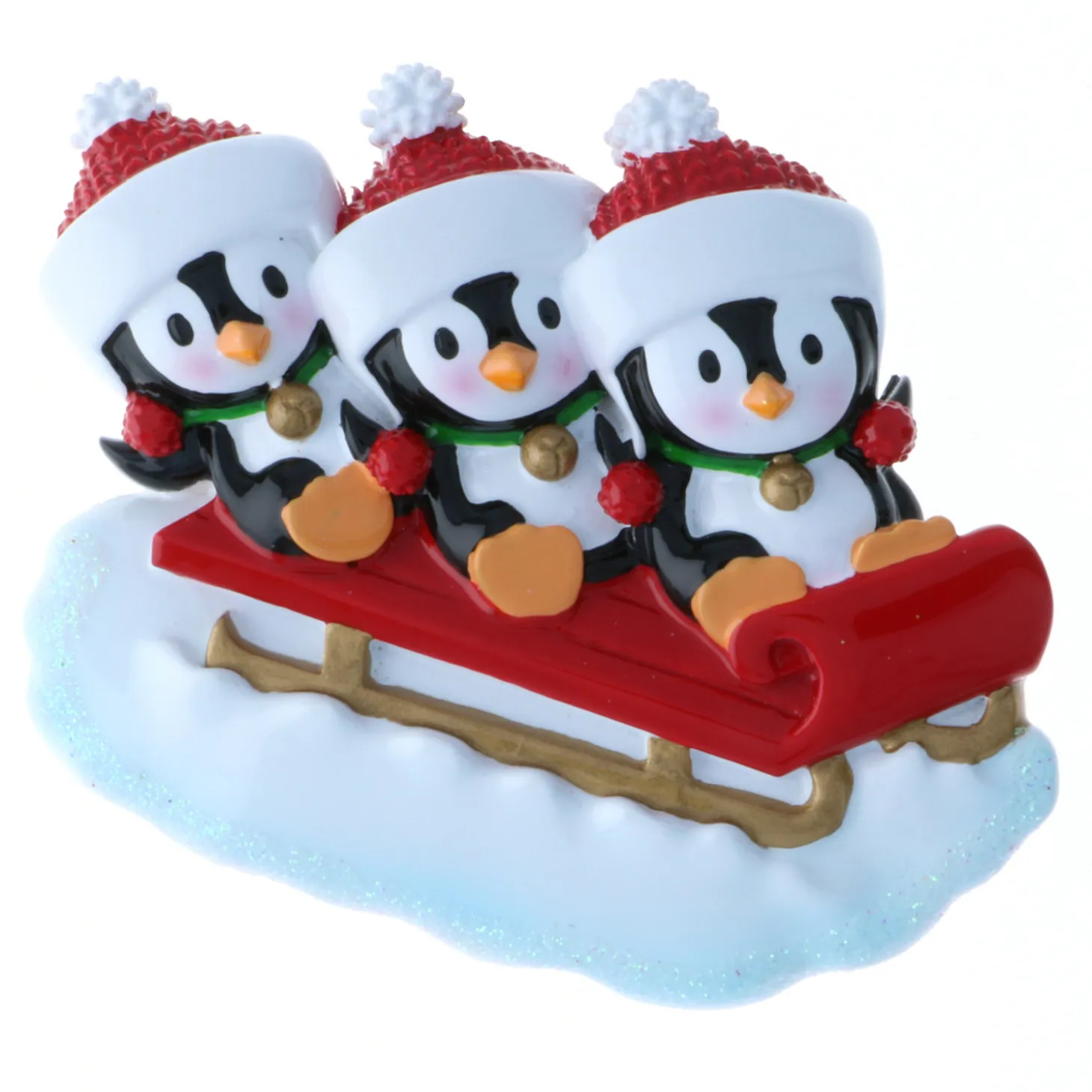3.75" Family Of 3 Penguins On Sled Personalized Christmas Ornament OR1915-3