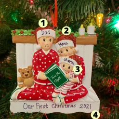 4.25" Family Of 3 Reading In Bed Personalized Christmas Ornament OR2025-3