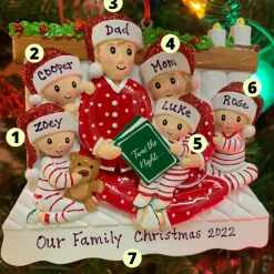 4.75" Family Of 6 Reading In Bed Personalized Christmas Ornament OR2025-6