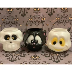 6" Ghost, Skull, Or Black Cat Halloween Blow Mold Candy Pails