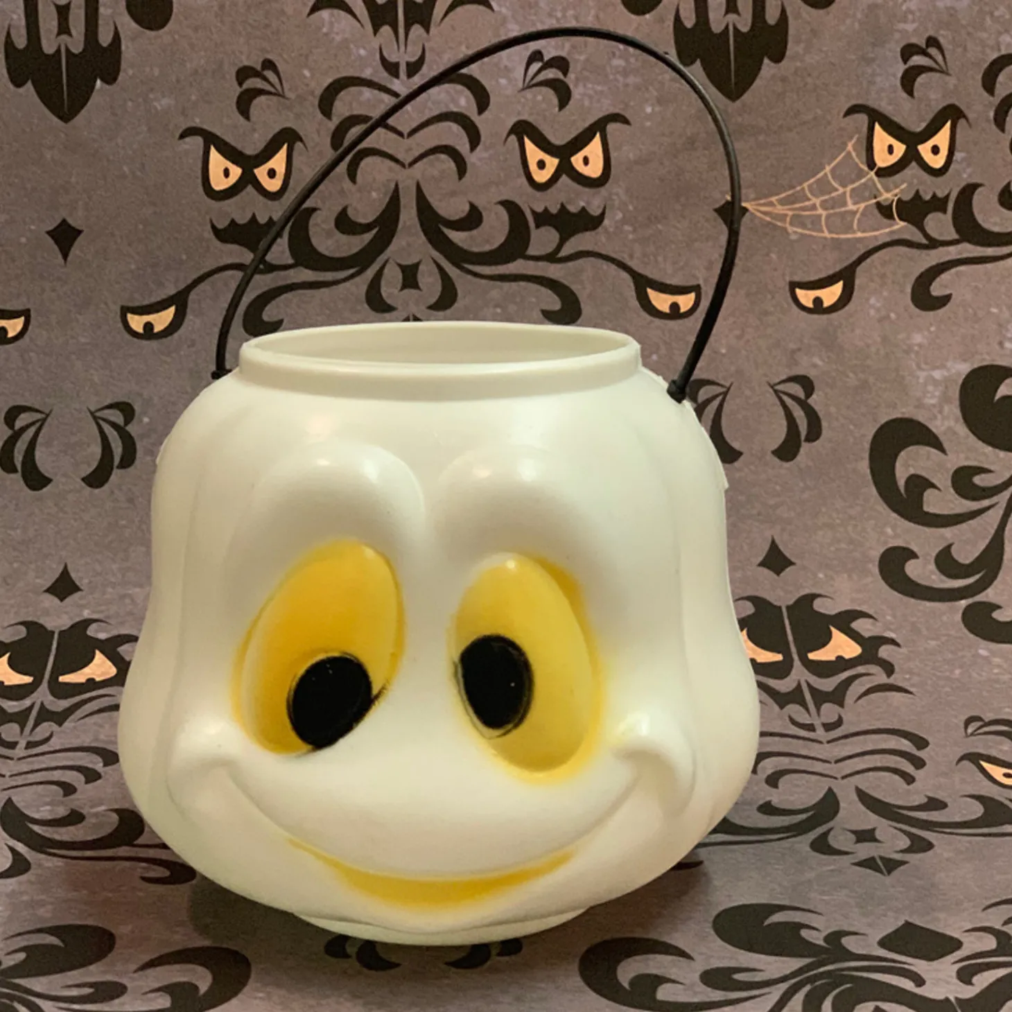 6" Ghost, Skull, Or Black Cat Halloween Blow Mold Candy Pails