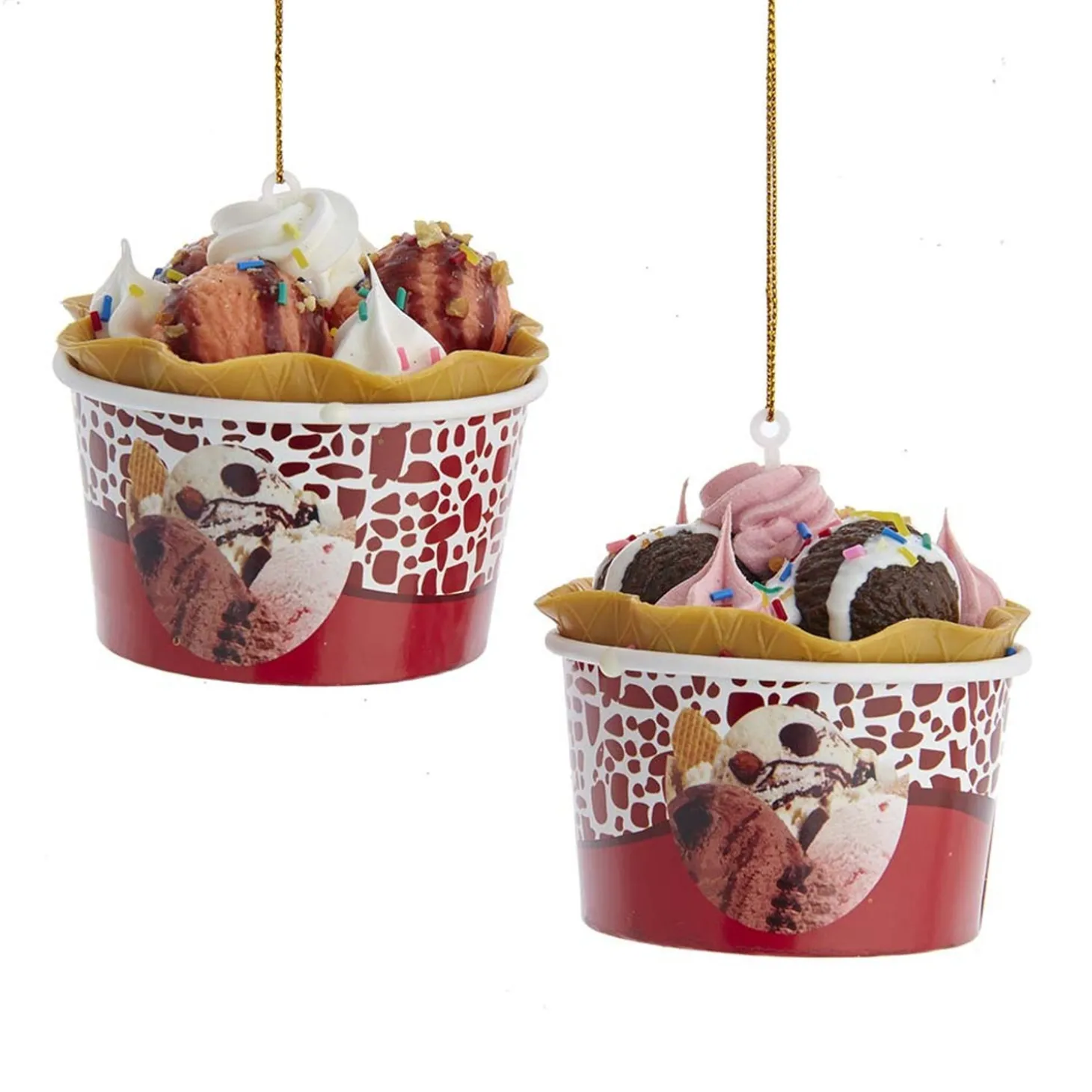 2.6" Ice Cream Sundae With Waffle Cone Cup Christmas Ornament D3975