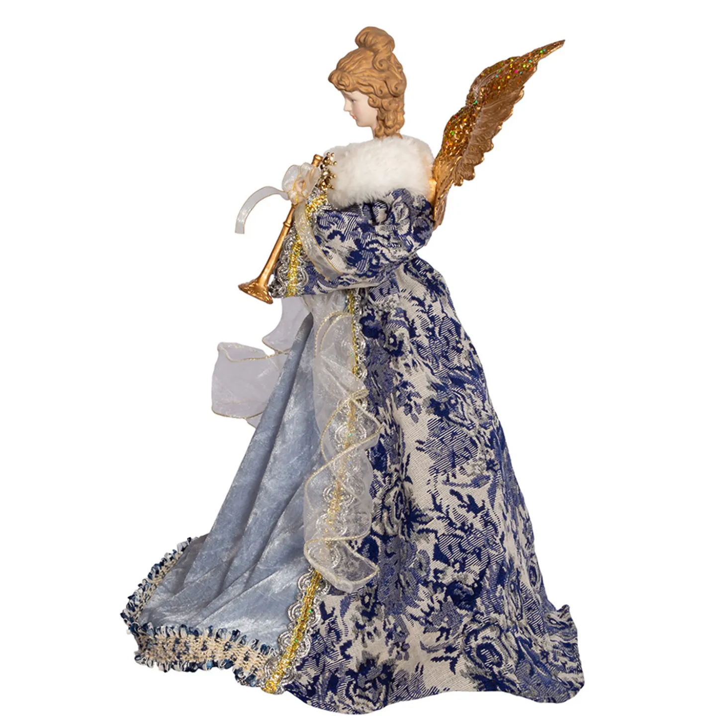 17" Indigo Blue Delft Angel Christmas Tree Topper J6099