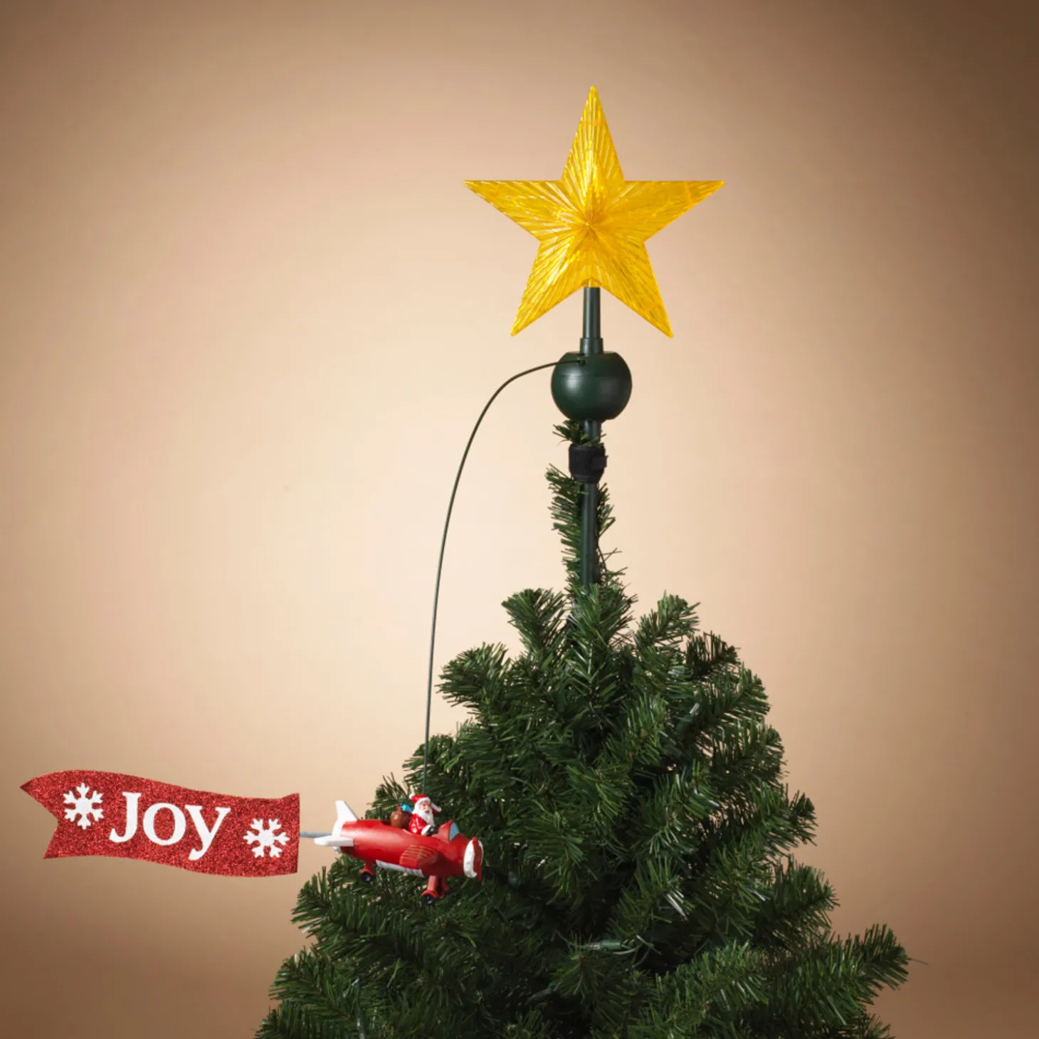 20" JOY Or Ho Ho Ho Electric Lighted Animated Santa Flying Around Tree Christmas Tree Topper 2604030