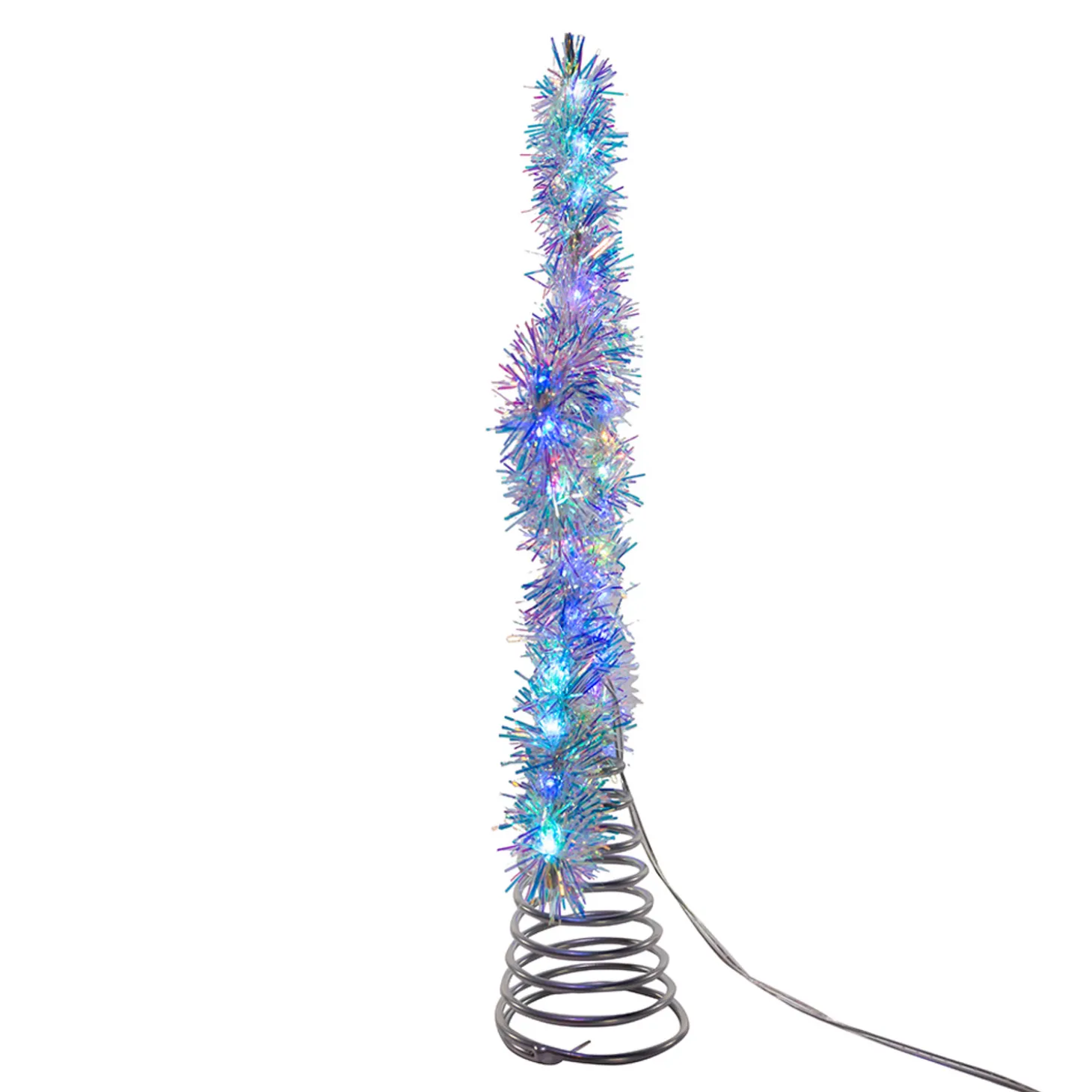12.2" LED Lighted Silver Tinsel Star Christmas Tree Topper AD1022RGB