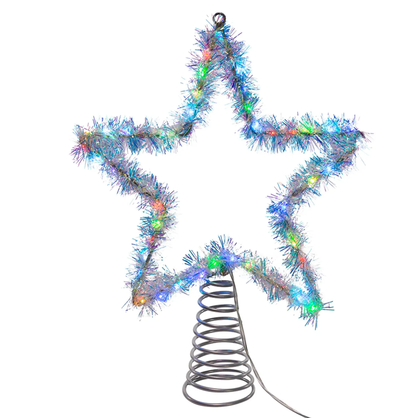 12.2" LED Lighted Silver Tinsel Star Christmas Tree Topper AD1022RGB