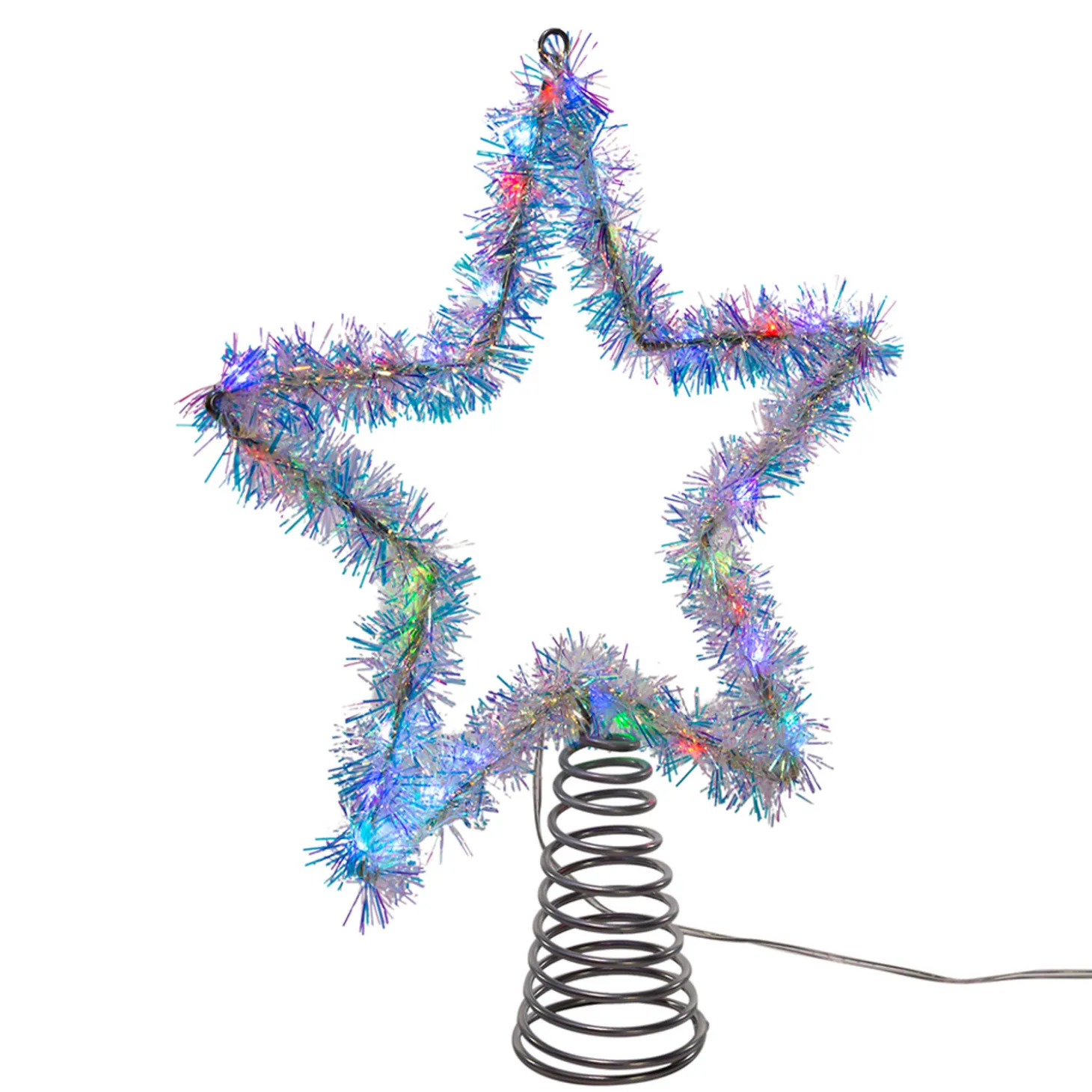 12.2" LED Lighted Silver Tinsel Star Christmas Tree Topper AD1022RGB