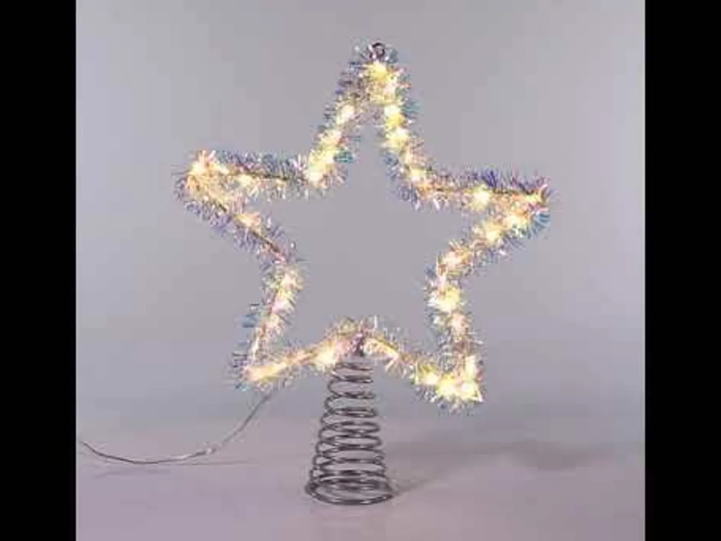 12.2" LED Lighted Warm White Silver Tinsel Star Christmas Tree Topper AD1022WW