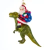 5.25" Noble Gems Santa On Dinosaur Glass Christmas Ornament NBX0064