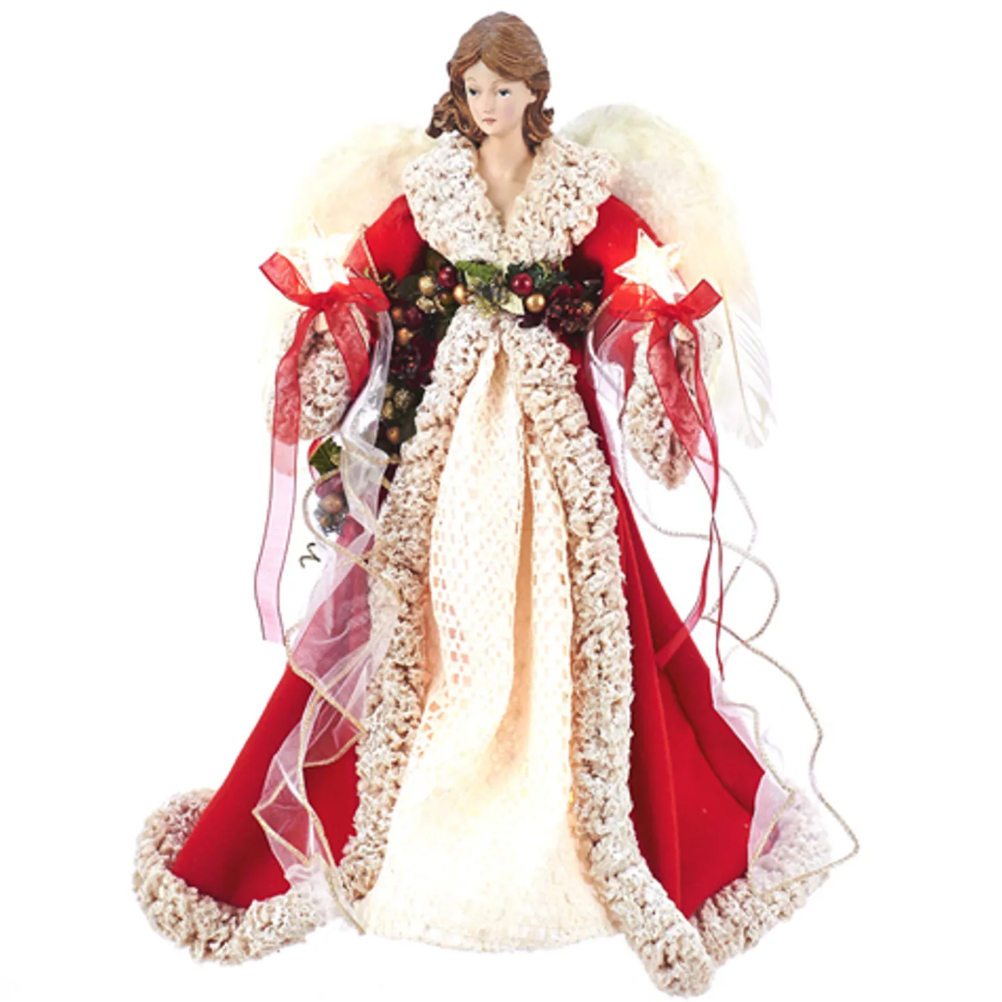 16" Red And Ivory Angel Christmas Tree Topper UL2218