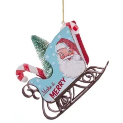 4.75" Retro Mini Sleigh With Tree Vintage Christmas Ornament T2807
