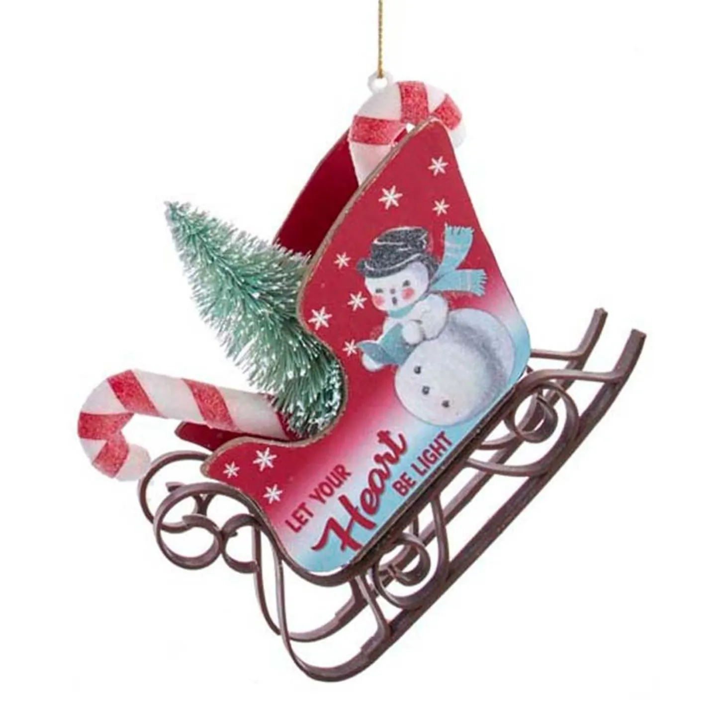 4.75" Retro Mini Sleigh With Tree Vintage Christmas Ornament T2807
