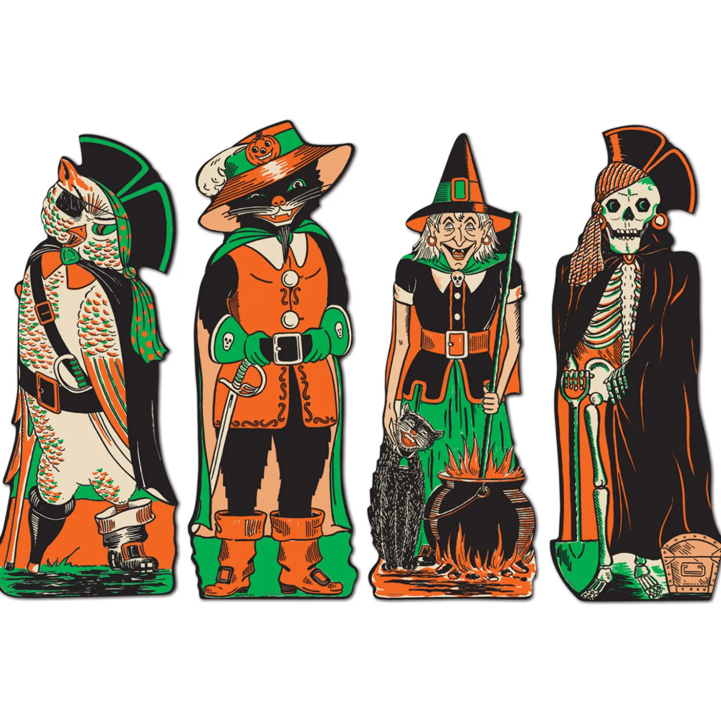 17" Vintage Beistle Halloween Paper Cutout Decorations Fancy Dress Set Of 4 01181