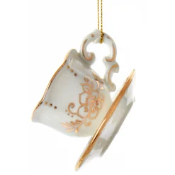 3" White And Gold Teacup Porcelain Christmas Ornament J7487