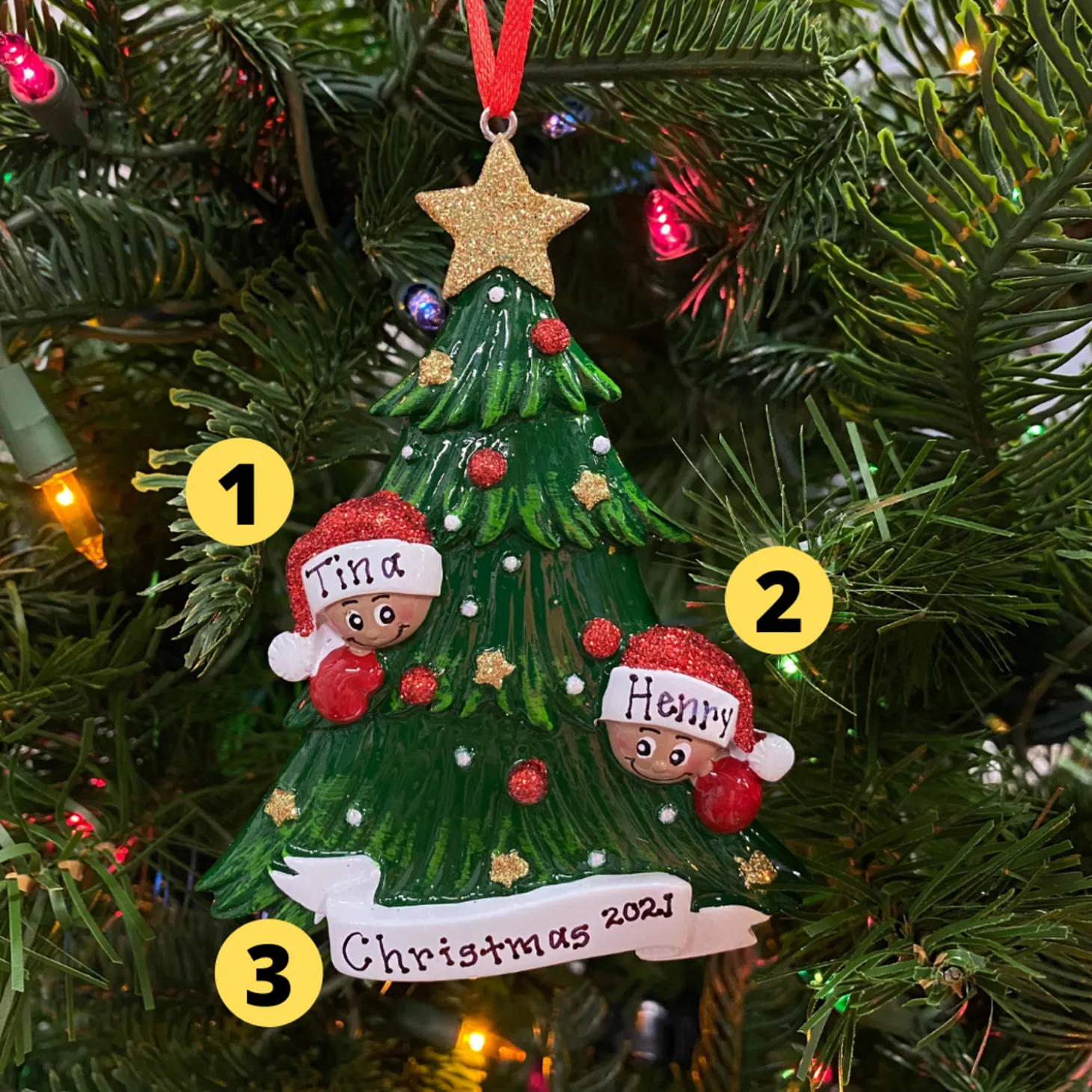 African American Christmas Tree Couple Personalized Christmas Ornament AA827-2
