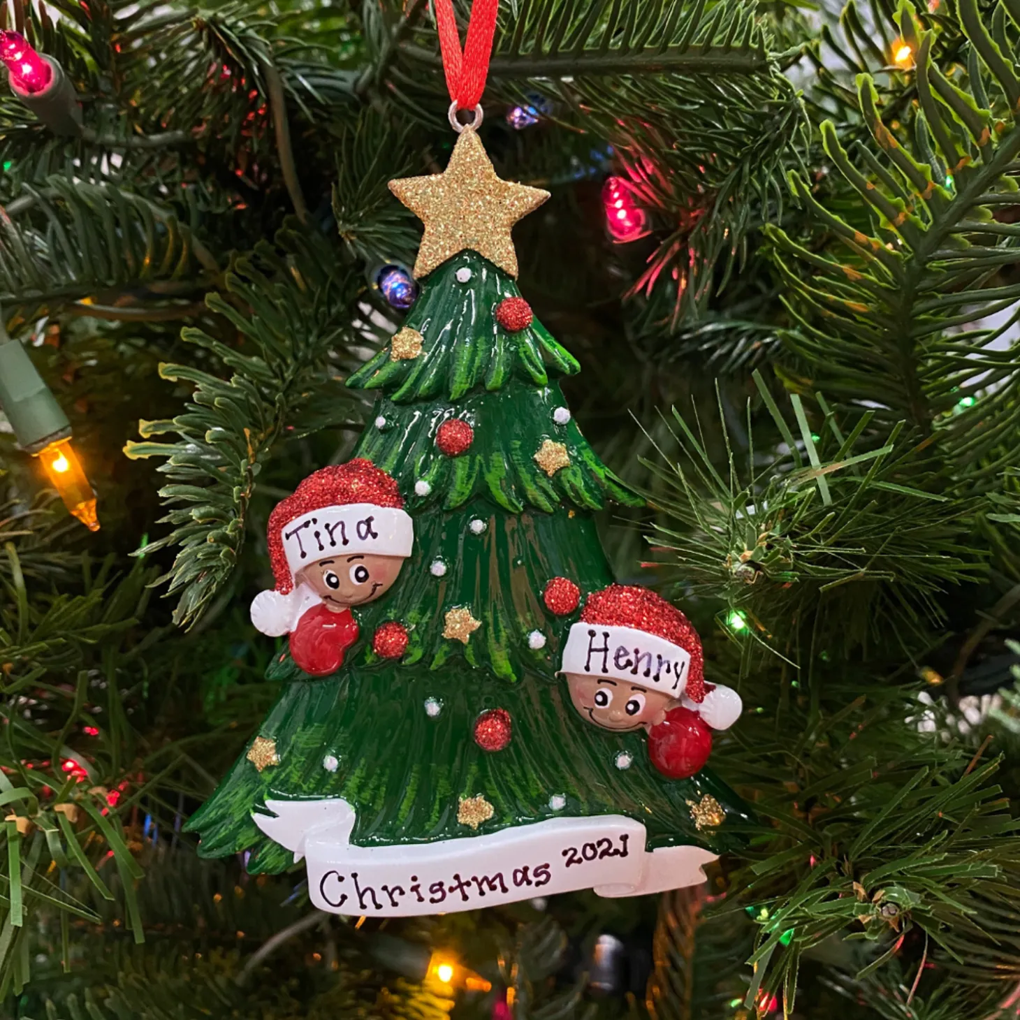 African American Christmas Tree Couple Personalized Christmas Ornament AA827-2