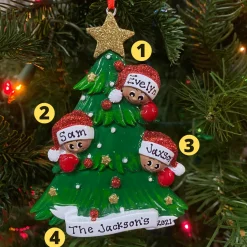 African American Christmas Tree Family Of 3 Personalized Christmas Ornament AA827-3