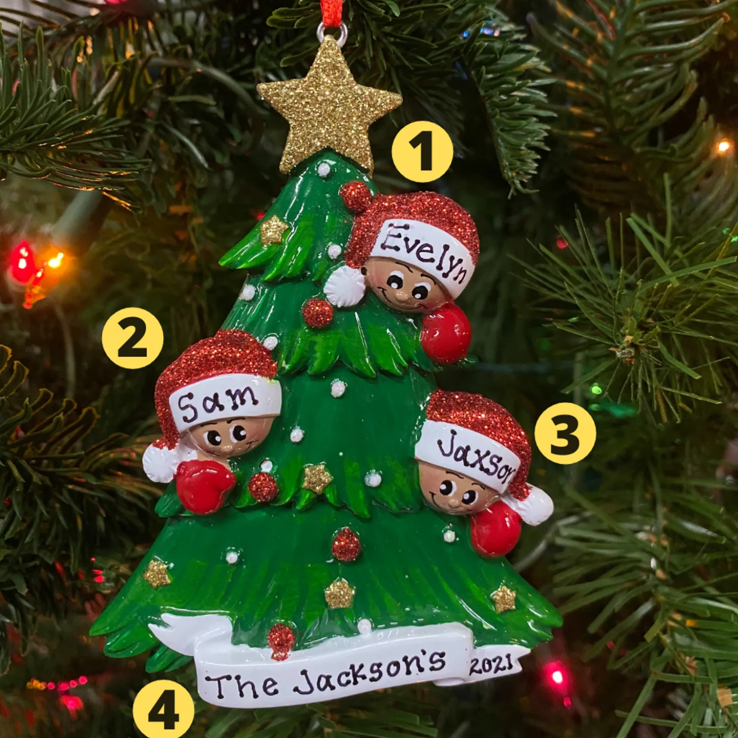 African American Christmas Tree Family Of 3 Personalized Christmas Ornament AA827-3