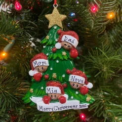 African American Christmas Tree Family Of 4 Personalized Christmas Ornament AA827-4