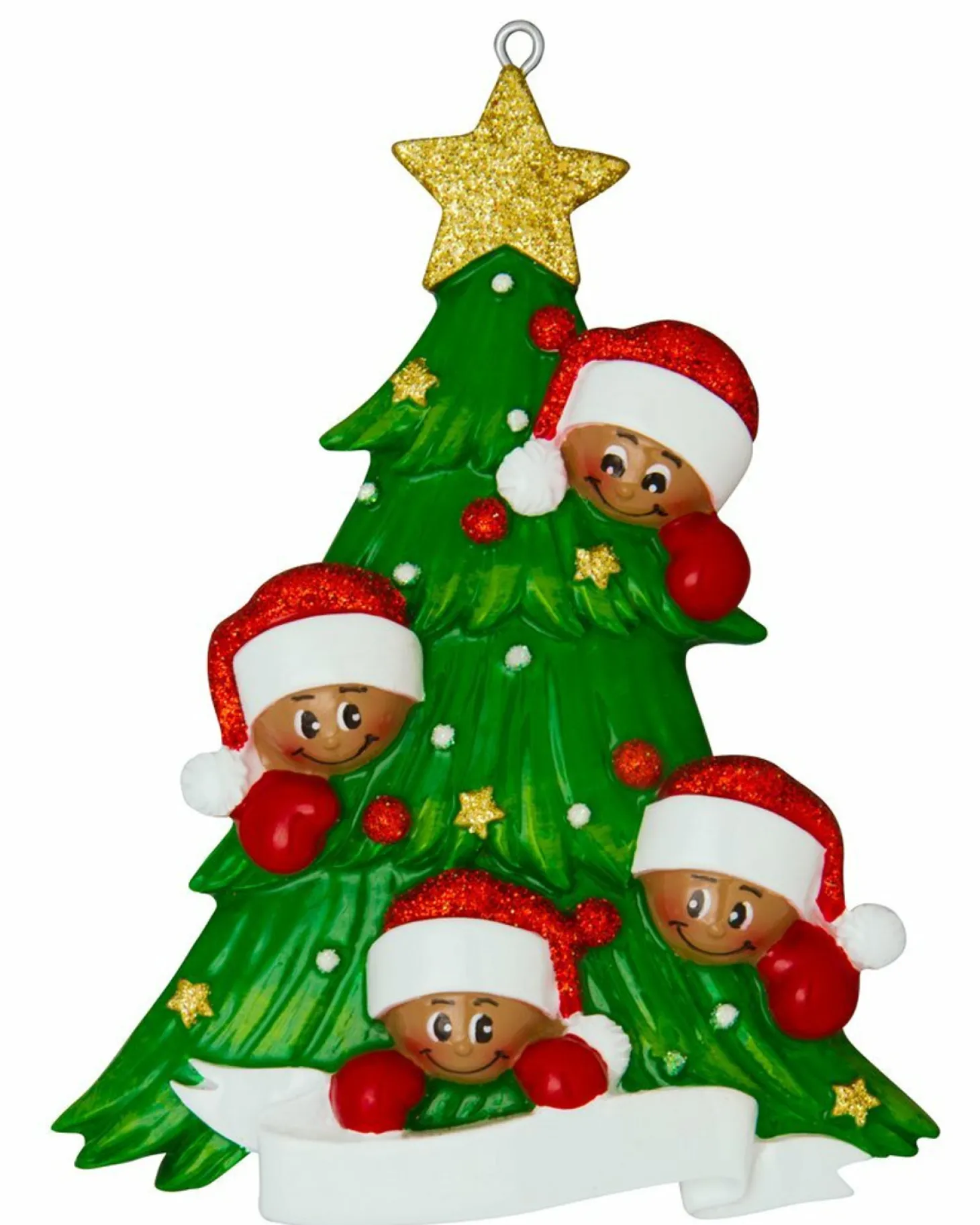 African American Christmas Tree Family Of 4 Personalized Christmas Ornament AA827-4