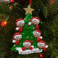 African American Christmas Tree Family Of 6 Personalized Christmas Ornament AA827-6