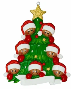 African American Christmas Tree Family Of 7 Personalized Christmas Ornament AA827-7
