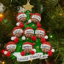 African American Christmas Tree Family Of 8 Personalized Christmas Ornament AA827-8