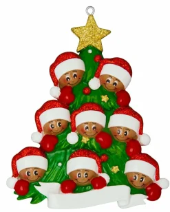African American Christmas Tree Family Of 8 Personalized Christmas Ornament AA827-8