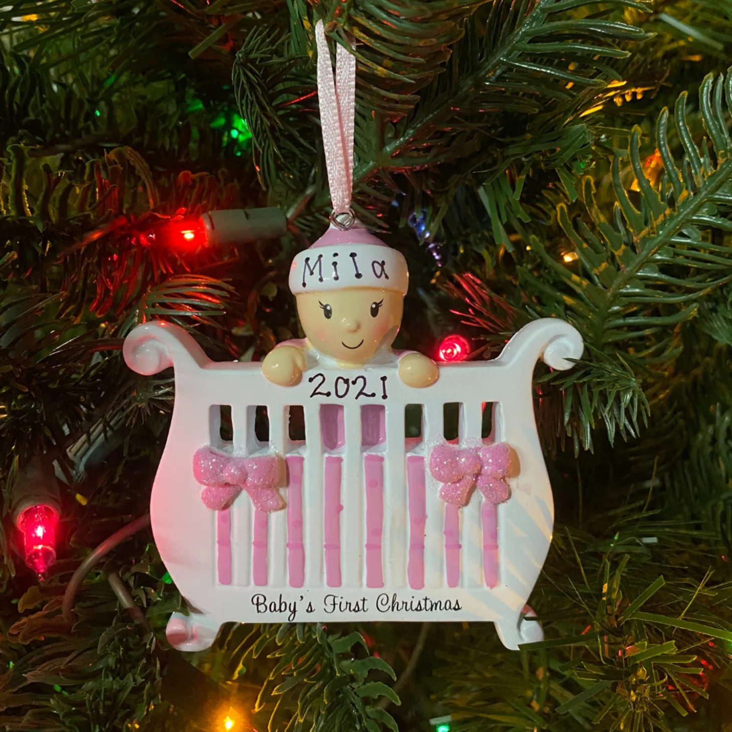 Baby Girl In Crib Personalized Christmas Ornament OR1732-P