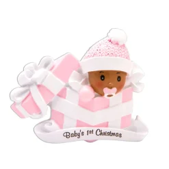 Baby Girl In Pink Present Personalized Christmas Ornament AA1330-P