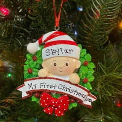 Baby In A Red And Green Wreath Personalized Christmas Ornament OR1746-RG
