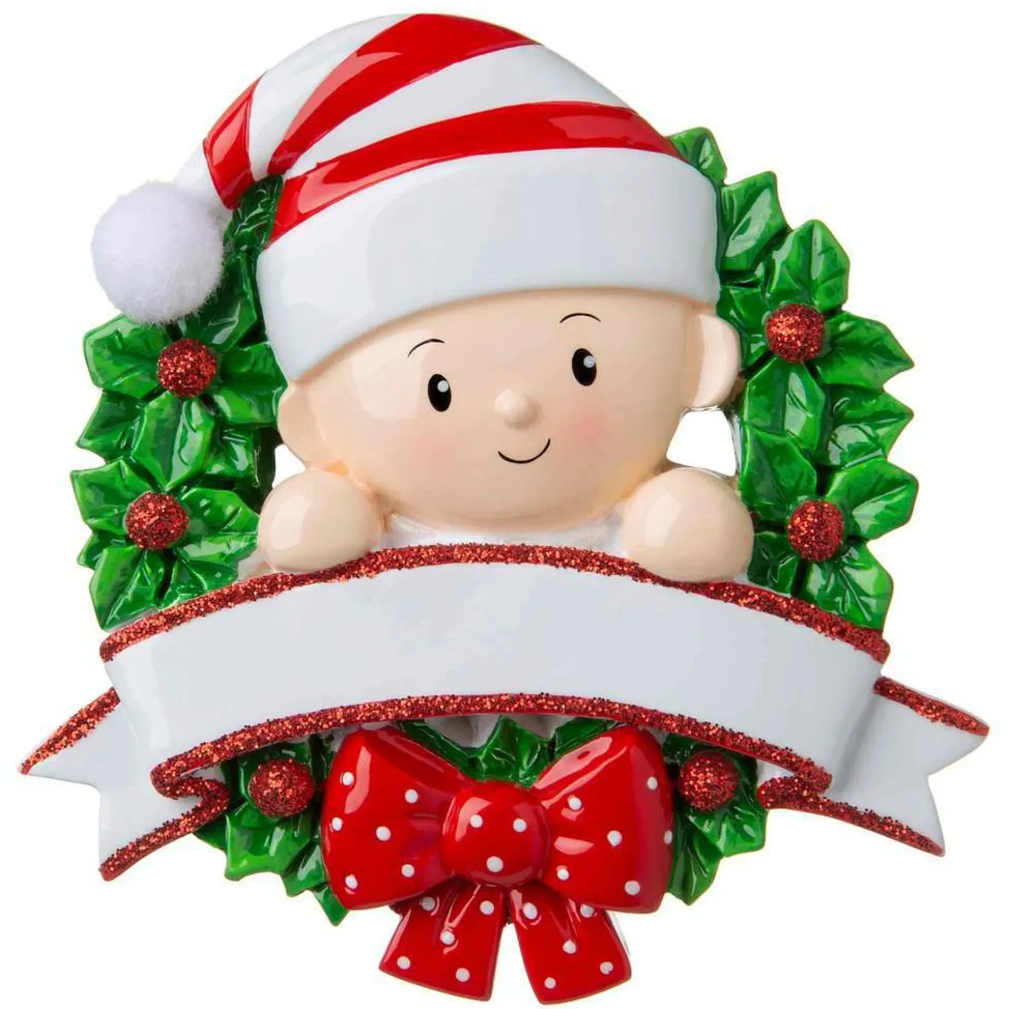 Baby In A Red And Green Wreath Personalized Christmas Ornament OR1746-RG