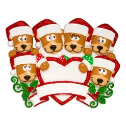 Bear Family Of 6 With Heart Personalized Christmas Ornament