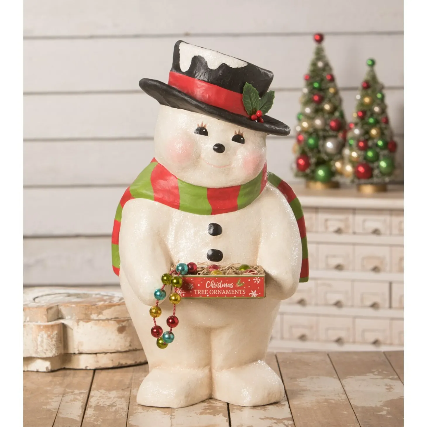 Bethany Lowe 19" Deck The Halls Snowman Large Paper Mache Christmas Decoration TJ0182