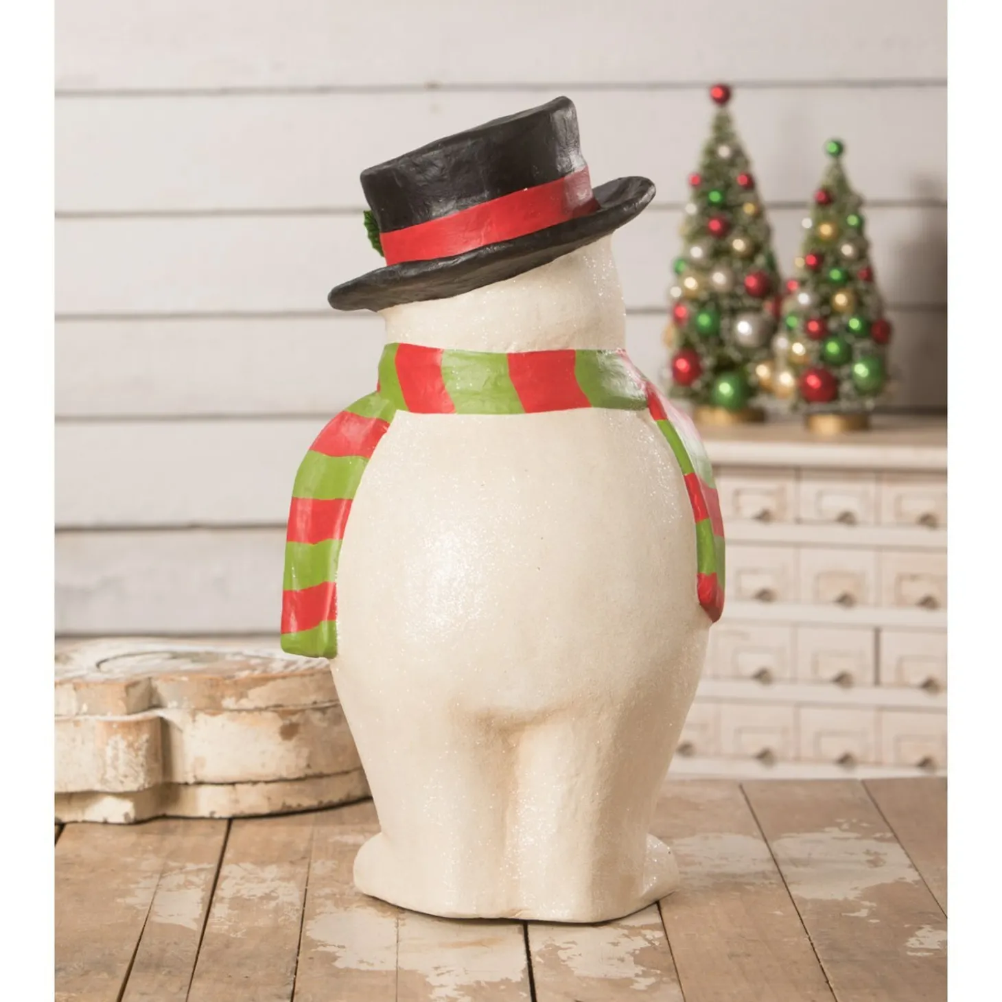 Bethany Lowe 19" Deck The Halls Snowman Large Paper Mache Christmas Decoration TJ0182
