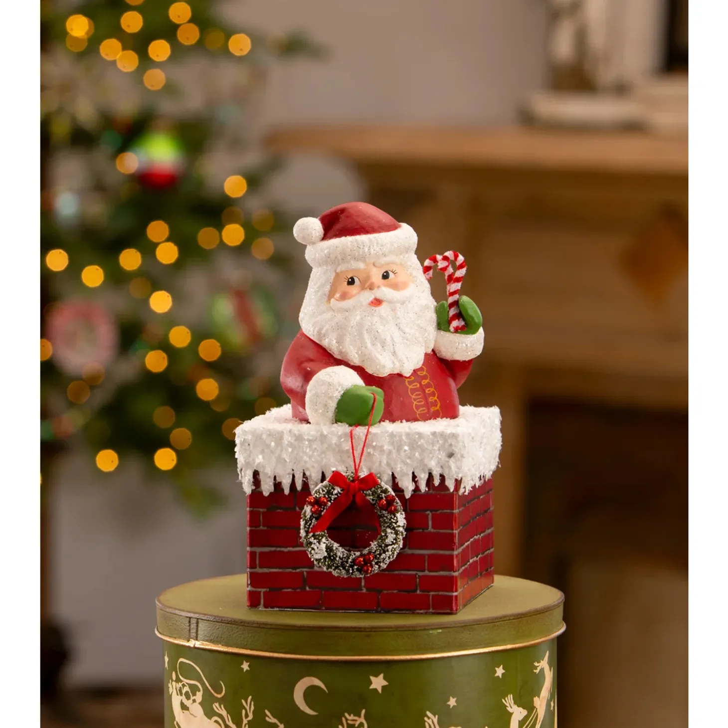 Bethany Lowe 7.75" Ho Ho Santa In Chimney Container Vintage Christmas Decor TL3363