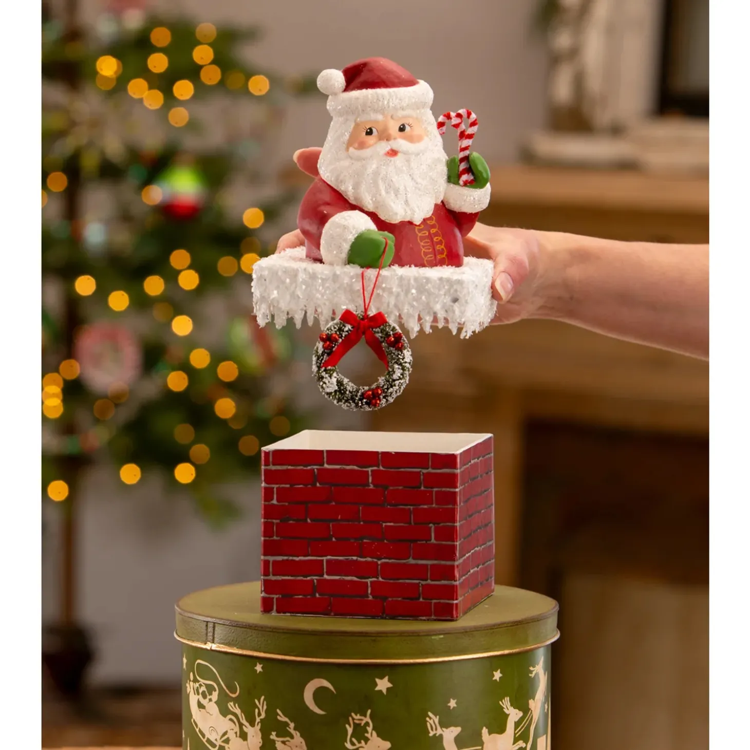 Bethany Lowe 7.75" Ho Ho Santa In Chimney Container Vintage Christmas Decor TL3363