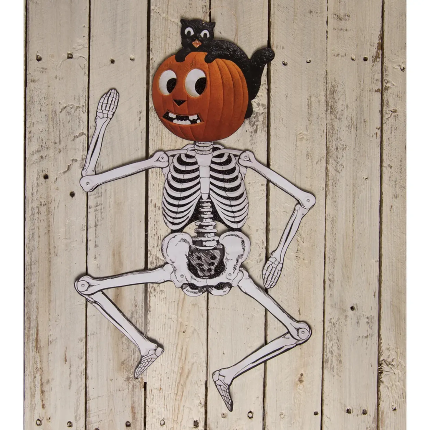 Bethany Lowe 30" Jack & Cat Hanging Posable Skeleton Vintage Halloween Decoration TF3255