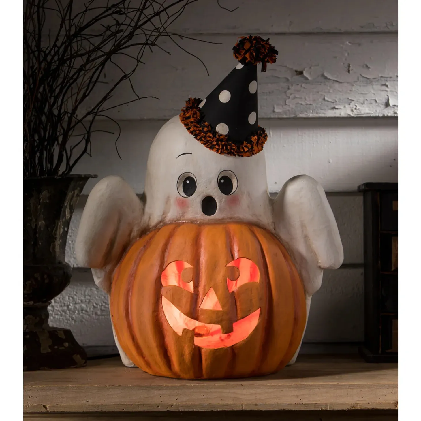 Bethany Lowe 18" Large Boo Ghost Jack-O-Lantern Vintage Inspired Halloween Figure TJ3304