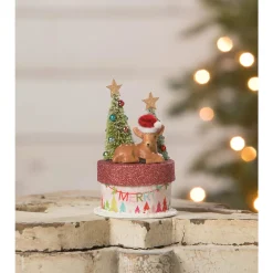 Bethany Lowe 5" Merry Brights Deer On Box Christmas Decoration TL2375