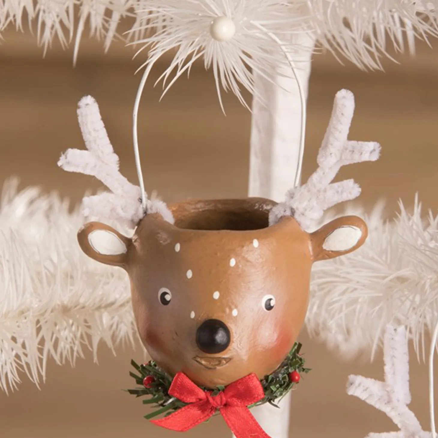 Bethany Lowe 3" Mini Reindeer Christmas Bucket Figure Or Ornament ML0425