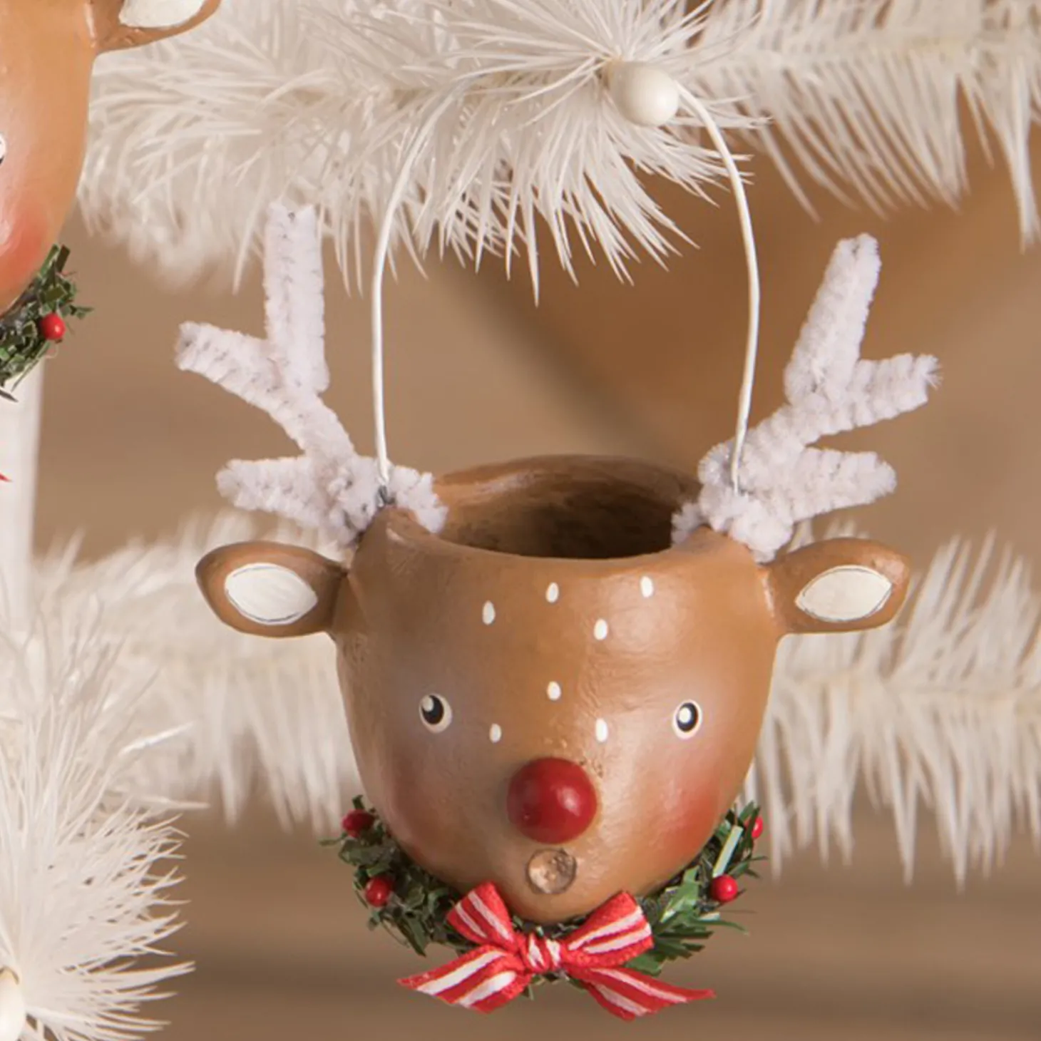 Bethany Lowe 3" Mini Reindeer Christmas Bucket Figure Or Ornament ML0425
