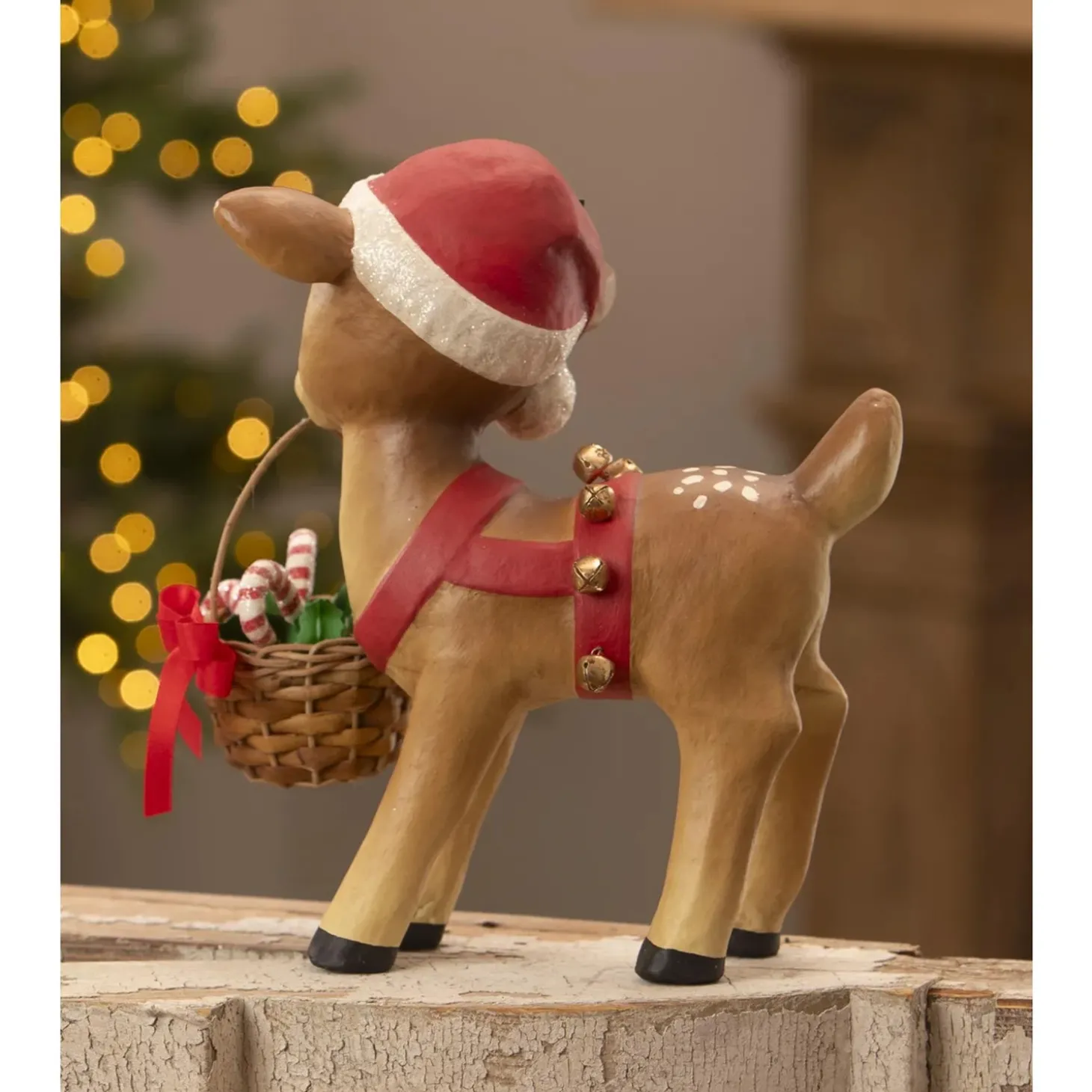 Bethany Lowe 10.75" Reindeer Carrying Basket Vintage Christmas Figure TJ3319