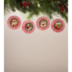 Bethany Lowe 3.5" Set Of 4 Kitschmas Rosette Vintage Christmas Ornaments TL3366