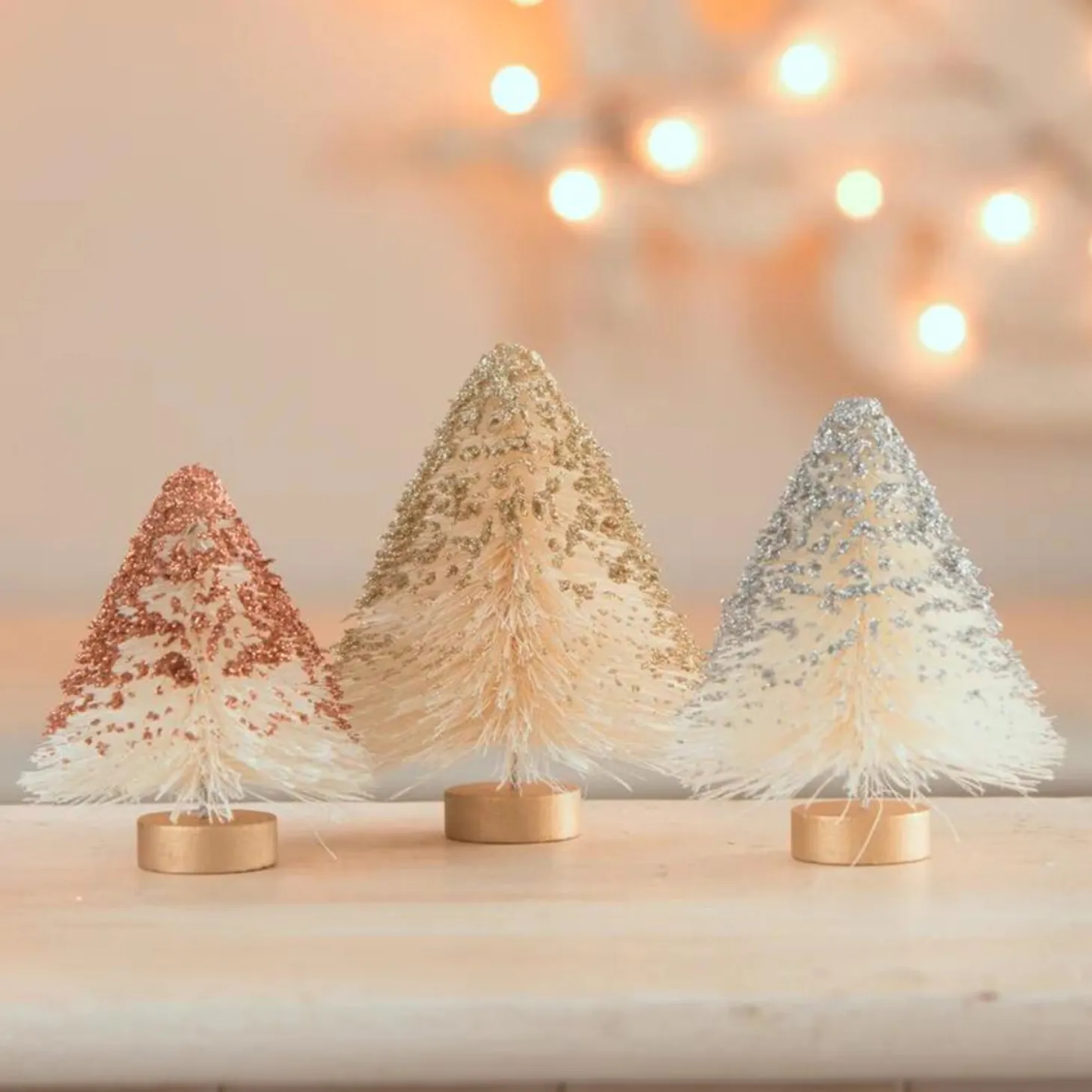 Bethany Lowe Set Of 3 Metallic Mini Bottle Brush Trees Christmas Decoration LC1542