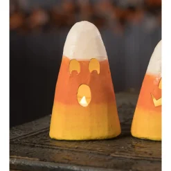 Bethany Lowe Silly, Surprised, And Scary Candy Corn Luminary Halloween Decoration